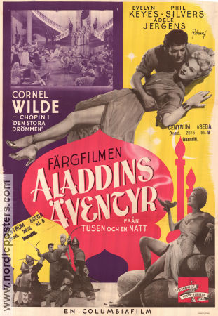 Aladdins äventyr 1945 poster Evelyn Keyes Phil Silvers Adele Jergens Cornel Wilde Alfred E Green Äventyr matinée