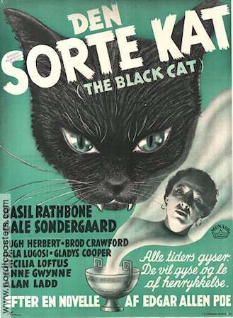 The Black Cat 1941 poster Basil Rathbone Gale Sondergaard Alan Ladd Bela Lugosi Text: Edgar Allan Poe