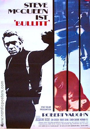 Bullitt 1968 poster Steve McQueen Robert Vaughn Jacqueline Bisset Peter Yates Bilar och racing Poliser