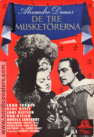De tre musketörerna 1949 poster Lana Turner Gene Kelly June Allyson George Sidney Äventyr matinée
