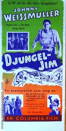 Djungel-Jim 1949 poster Johnny Weissmuller Virginia Grey Äventyr matinée Från serier