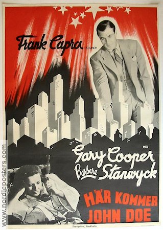 Här kommer John Doe 1941 poster Gary Cooper Barbara Stanwyck Frank Capra Telefoner
