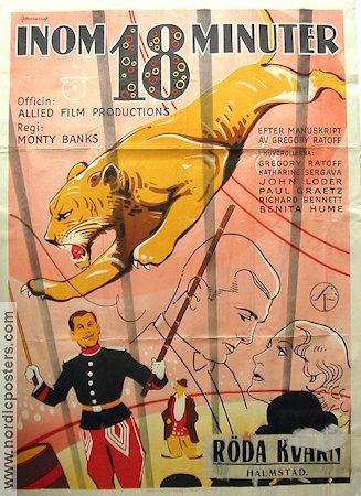 Inom 18 minuter 1936 poster Gregory Ratoff Monty Banks Cirkus Katter Eric Rohman art