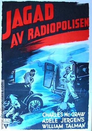 Jagad av radiopolisen 1950 poster Charles McGraw Film Noir Poliser
