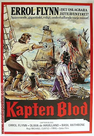 Kapten Blod 1935 poster Errol Flynn Olivia de Havilland Basil Rathbone Michael Curtiz Äventyr matinée