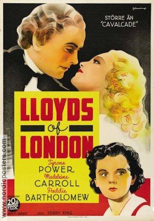 Lloyd´s of London 1936 poster Tyrone Power Madeleine Carroll Freddie Bartholomew