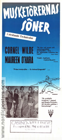 Musketörernas söner 1952 poster Cornel Wilde Maureen O´Hara Robert Douglas Lewis Allen Äventyr matinée
