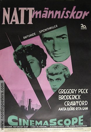 Nattmänniskor 1954 poster Gregory Peck Anita Björk