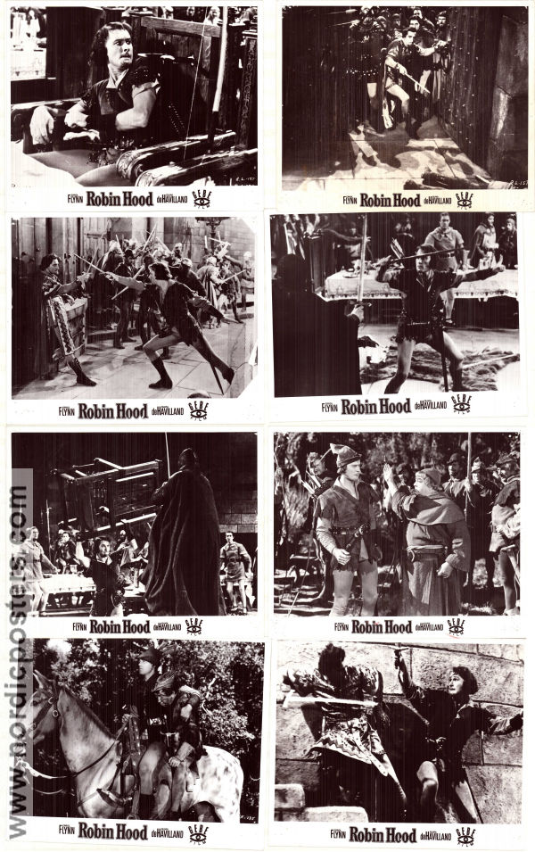 Robin Hood 1938 filmfotos Errol Flynn Olivia de Havilland Basil Rathbone Claude Rains Michael Curtiz Äventyr matinée