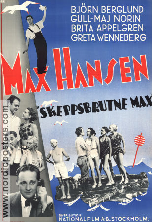Skeppsbrutne Max 1936 poster Max Hansen Elof Ahrle Brita Appelgren Björn Berglund Gull-Maj Norin Greta Wenneberg Sigurd Wallén Skepp och båtar