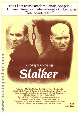 Stalker 1979 poster Alisa Freyndlikh Aleksandr Kaydanovskiy Anatoliy Solonitsyn Andrei Tarkovsky Ryssland