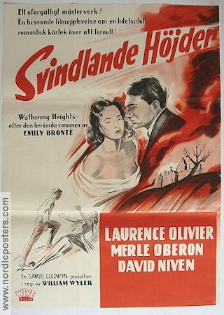 Svindlande höjder 1939 poster Laurence Olivier Mark Oberon David Niven William Wyler Text: Emily Bronte Romantik
