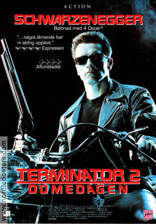 Terminator 2 1991 poster Arnold Schwarzenegger Linda Hamilton James Cameron Motorcyklar Vapen