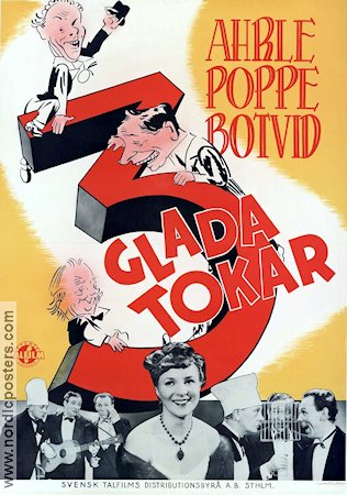 Tre glada tokar 1942 poster Elof Ahrle Nils Poppe John Botvid