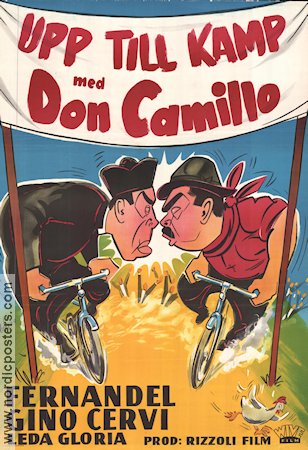 Upp till kamp med Don Camillo 1956 poster Fernandel Gino Cervi Politik Cyklar
