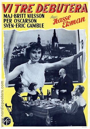 Vi tre debutera 1953 poster Maj-Britt Nilsson Per Oscarsson Sven-Eric Gamble Åke Grönberg Hasse Ekman Hitta mer: Stockholm