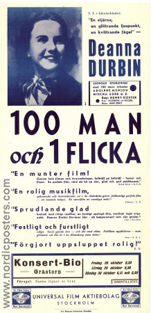 100 man och en flicka 1937 poster Deanna Durbin Adolphe Menjou Alice Brady Henry Koster