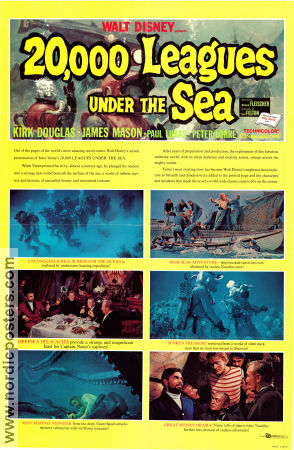 20000 Leagues Under the Sea 1954 movie poster Kirk Douglas James Mason Peter Lorre Richard Fleischer Diving Fish and shark