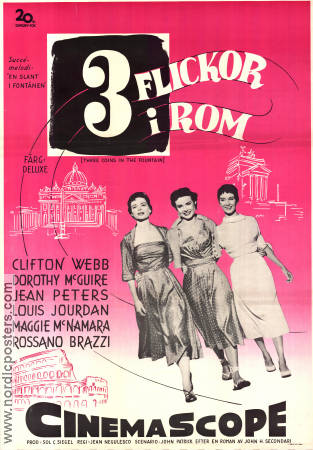 Three Coins in the Fountain 1954 movie poster Clifton Webb Dorothy McGuire Jean Peters Jean Negulesco