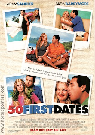 50 First Dates 2004 movie poster Adam Sandler Drew Barrymore Rob Schneider Peter Segal