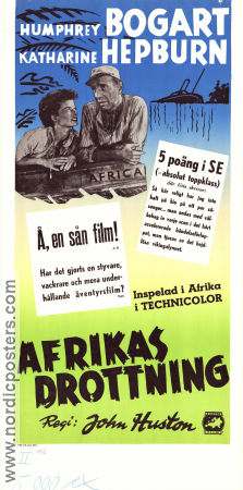 The African Queen 1951 movie poster Humphrey Bogart Katharine Hepburn Robert Morley John Huston Find more: Africa Ships and navy