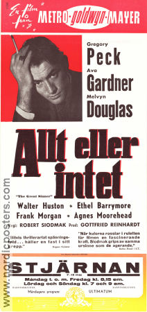 Allt eller inget 1949 poster Gregory Peck Ava Gardner Melvyn Douglas Robert Siodmak