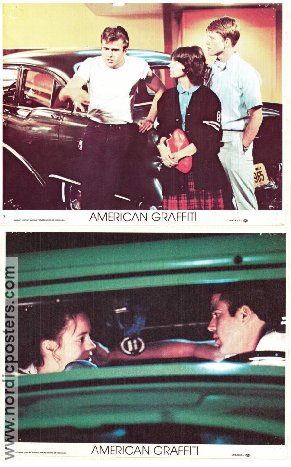 American Graffiti 1973 lobby card set Richard Dreyfuss Ron Howard Harrison Ford Wolfman Jack George Lucas Rock and pop Cars and racing Cult movies