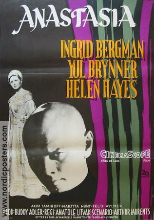 Anastasia 1956 movie poster Ingrid Bergman Yul Brynner Helen Hayes Anatole Litvak