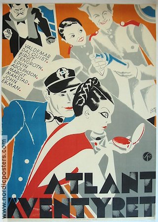 Atlantäventyret 1934 movie poster Birgit Tengroth Valdemar Dalquist Lorens Marmstedt Music: Jules Sylvain Ships and navy