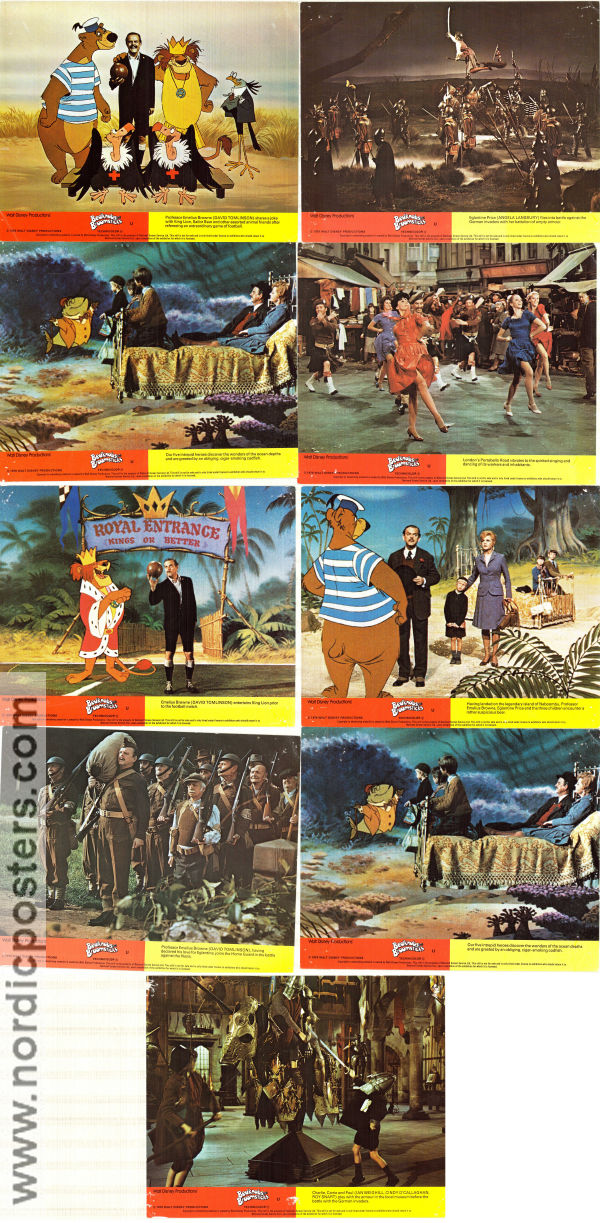 Bedknobs and Broomsticks 1971 lobby card set Angela Lansbury David Tomlinson Roddy McDowall Ward Kimball Musicals Animation