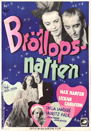 Bröllopsnatten 1945 movie poster Max Hansen Sickan Carlsson Inga Landgré Bodil Ipsen