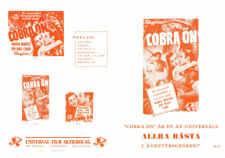 Cobra Woman 1944 program Maria Montez Jon Hall Sabu Robert Siodmak