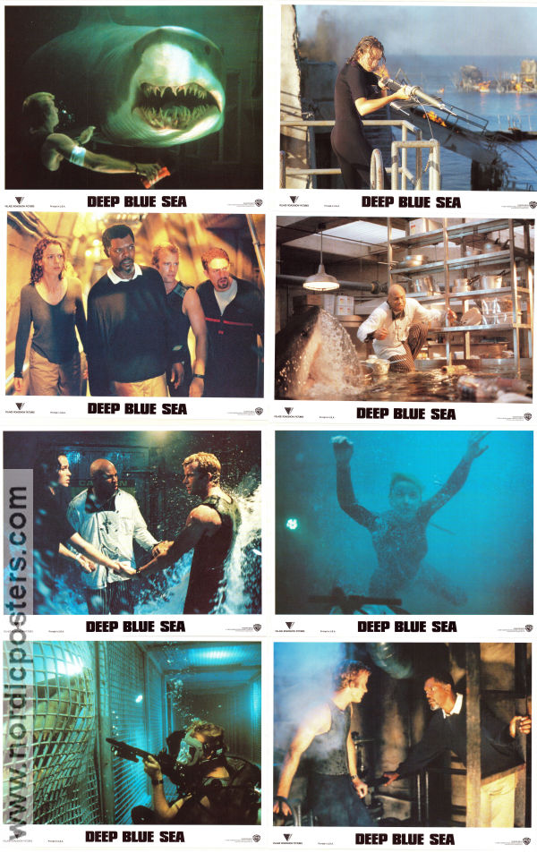 Deep Blue Sea 1999 lobby card set Thomas Jane Saffron Burrows Stellan Skarsgård Renny Harlin Fish and shark