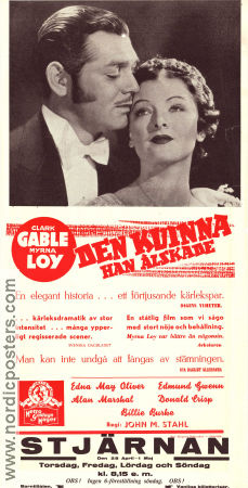 Den kvinna han älskade 1937 poster Clark Gable Myrna Loy Edna May Oliver John M Stahl