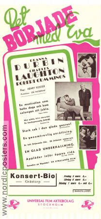 Det började med Eva 1941 poster Deanna Durbin Charles Laughton Robert Cummings Henry Koster