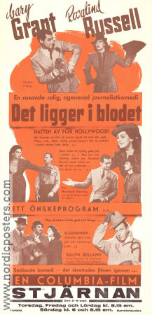 Det ligger i blodet 1940 poster Cary Grant Rosalind Russell Ralph Bellamy Howard Hawks Telefoner