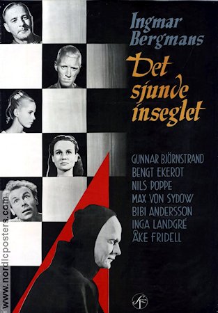The Seventh Seal 1957 movie poster Max von Sydow Gunnar Björnstrand Nils Poppe Bengt Ekerot Bibi Andersson Inga Gill Gunnel Lindblom Ingmar Bergman Poster artwork: Gösta Åberg