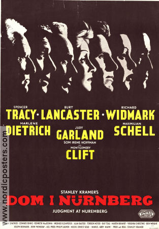 Judgment at Nuremberg 1961 movie poster Burt Lancaster Judy Garland Spencer Tracy Richard Widmark Marlene Dietrich Stanley Kramer Find more: Nazi
