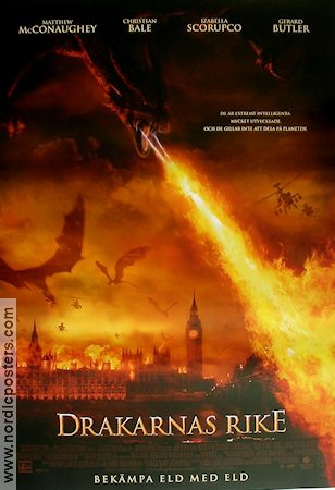 Reign of Fire 2002 movie poster Matthew McConaughey Christian Bale Dinosaurs and dragons