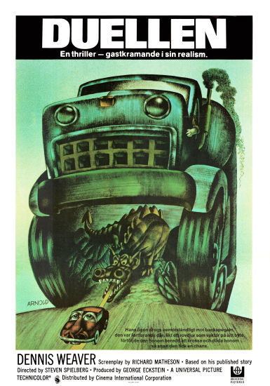 Duel 1971 movie poster Dennis Weaver Jacqueline Scott Eddie Firestone Steven Spielberg Poster artwork: Hans Arnold Cars and racing From TV