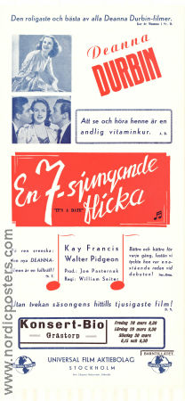 En 7-sjungande flicka 1940 poster Deanna Durbin Kay Francis Walter Pidgeon William A Seiter Musikaler