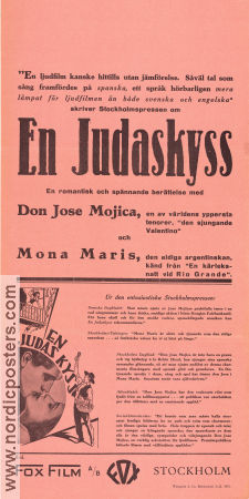 En judaskyss 1930 poster José Mojica Mona Maris Antonio Moreno Marcel Silver Musikaler