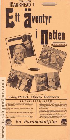 Ett äventyr i natten 1931 poster Tallulah Bankhead Harvey Stephens Irving Pichel George Abbott