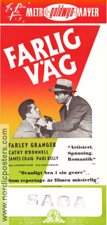 Farlig väg 1949 poster Farley Granger Cathy O´Donnell James Craig Anthony Mann Film Noir