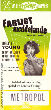 Farligt meddelande 1951 poster Loretta Young Barry Sullivan Bruce Cowling Tay Garnett Film Noir