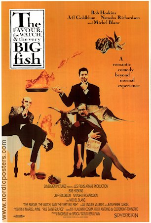 The Favour the Watch and the Very Big Fish 1991 movie poster Bob Hoskins Jeff Goldblum Natasha Richardson Ben Lewin Fish and shark