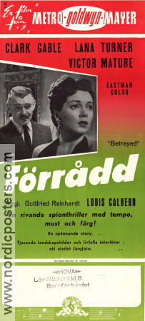 Betrayed 1954 movie poster Clark Gable Lana Turner Victor Mature Gottfried Reinhardt