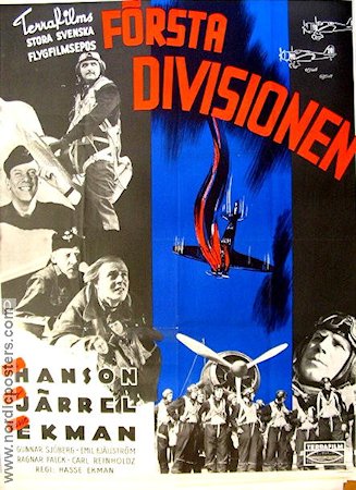 Första divisionen 1941 movie poster Lars Hanson Gunnar Sjöberg Stig Järrel Hasse Ekman Planes