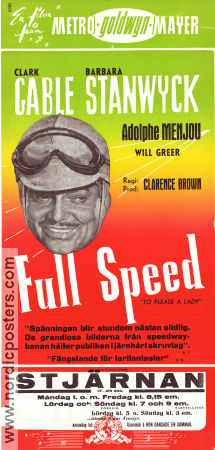 Full speed 1950 poster Clark Gable Barbara Stanwyck Adolphe Menjou Clarence Brown Bilar och racing