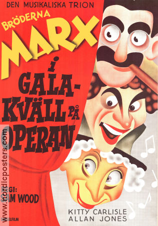 A Night at the Opera 1935 movie poster The Marx Brothers Bröderna Marx Groucho Marx Chico Marx Harpo Marx Sam Wood Musicals Poster artwork: Walter Bjorne Smoking
